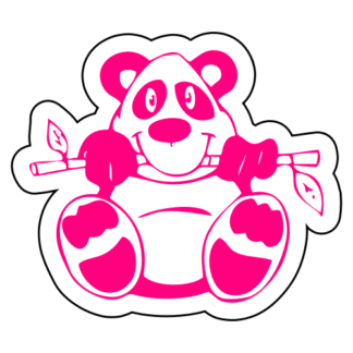 Funny Panda Eating Bamboo Sticker (Hot Pink)